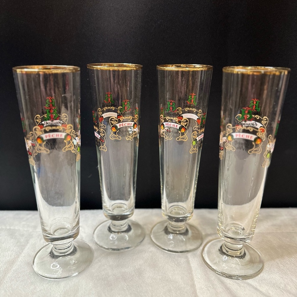 4 Vintage Lindemans Merchant DuVin Belgian Fruit Beer Footed Pilsner Glasses EVC